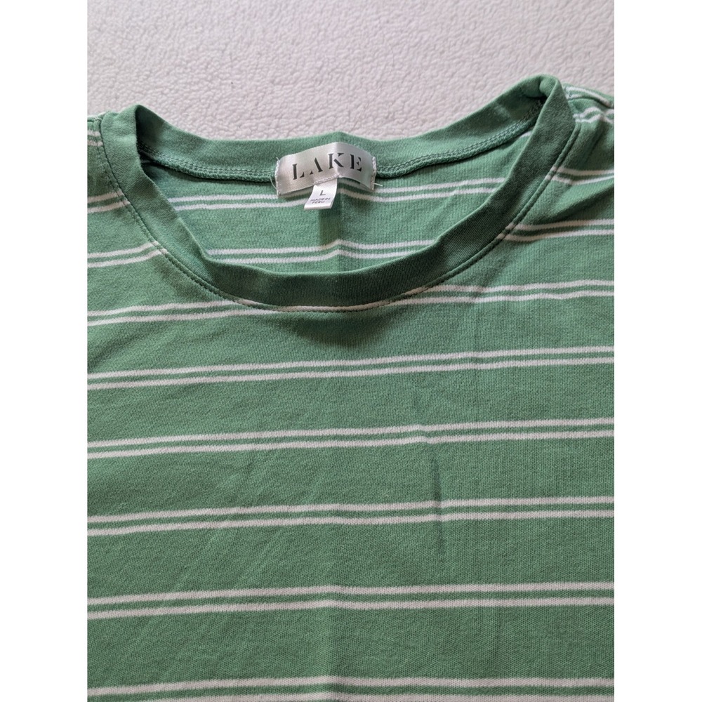Lake Striped Shirt Womens Lg Green White Scoop Neck 3/4 Raglan Sleeve Jersey Top - Picture 4 of 9